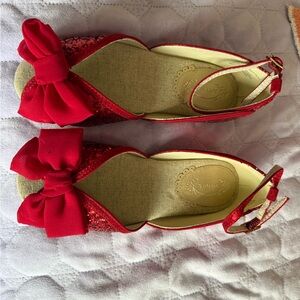 Joyfolie Red Sequin Bow Sandals